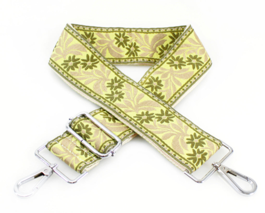 Bag Strap - Lime Green Asian Flower