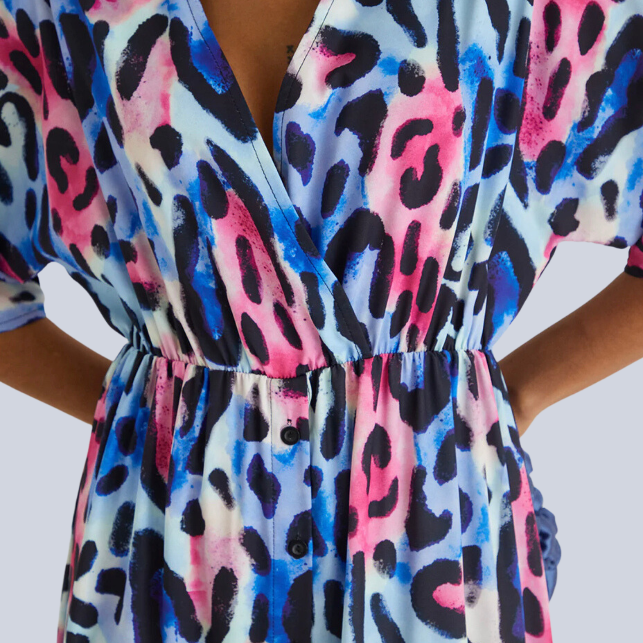Alicia - Blue/Pink  Leopard Print Dress