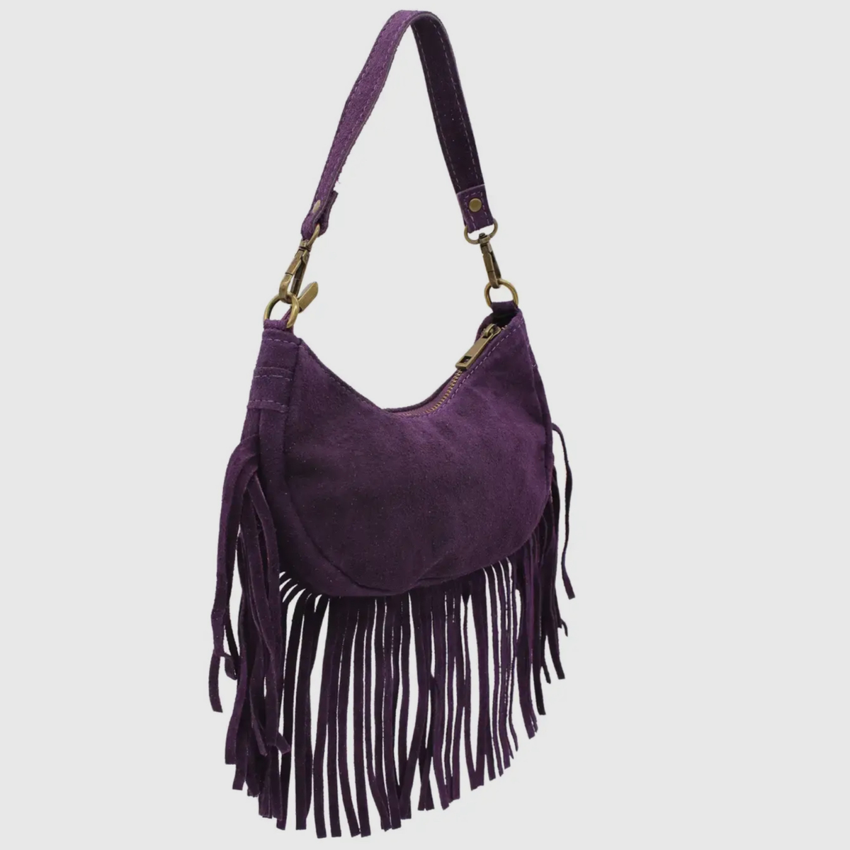 Lola - Genuine Italian Suede Fringed Crossbody Shoulder Bag Purple