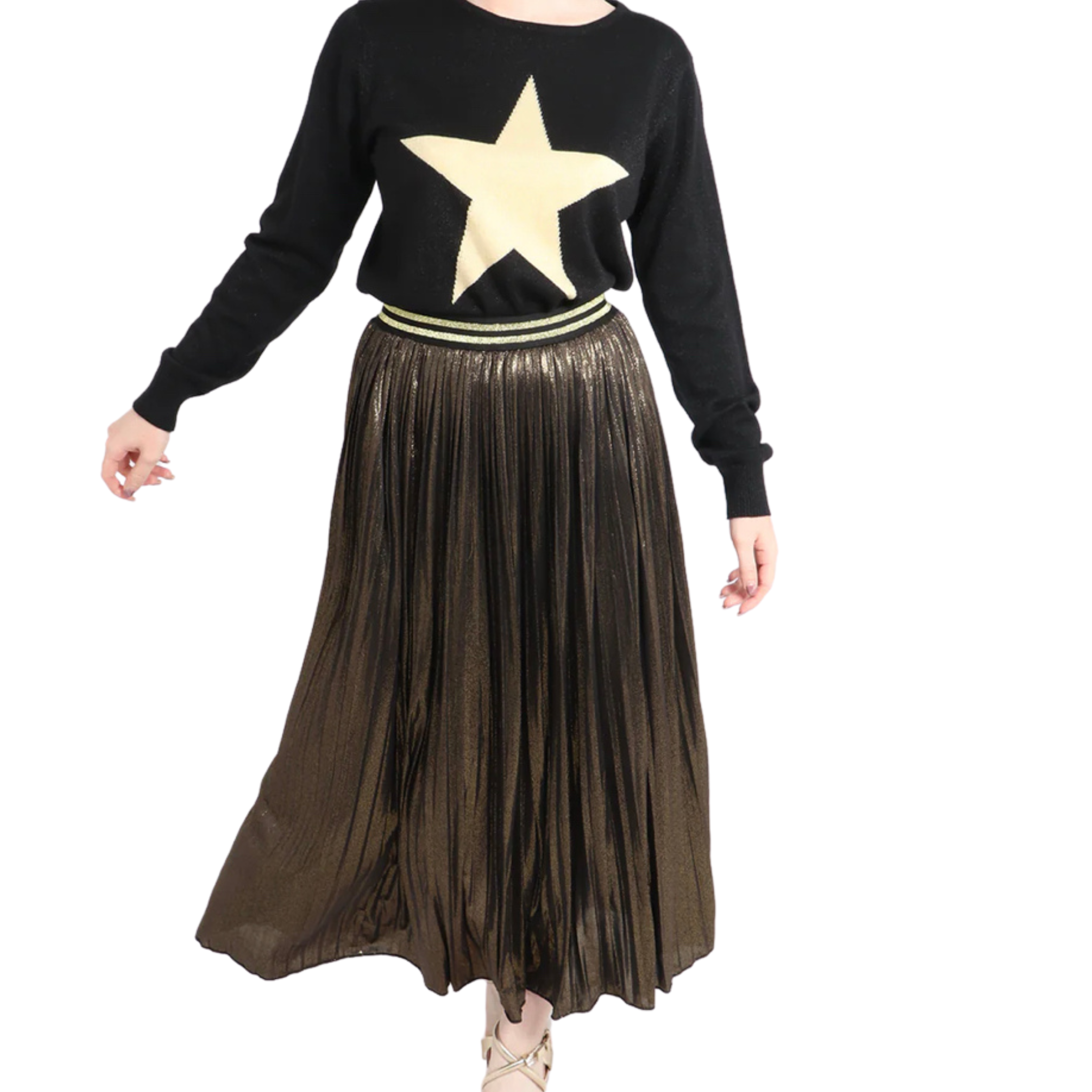 Blair - Black Gold Foil Pleated Skirt