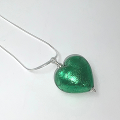 Murano Glass Heart Large Pendant  - Emerald Green