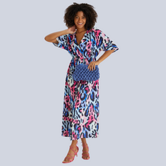 Alicia - Blue/Pink  Leopard Print Dress