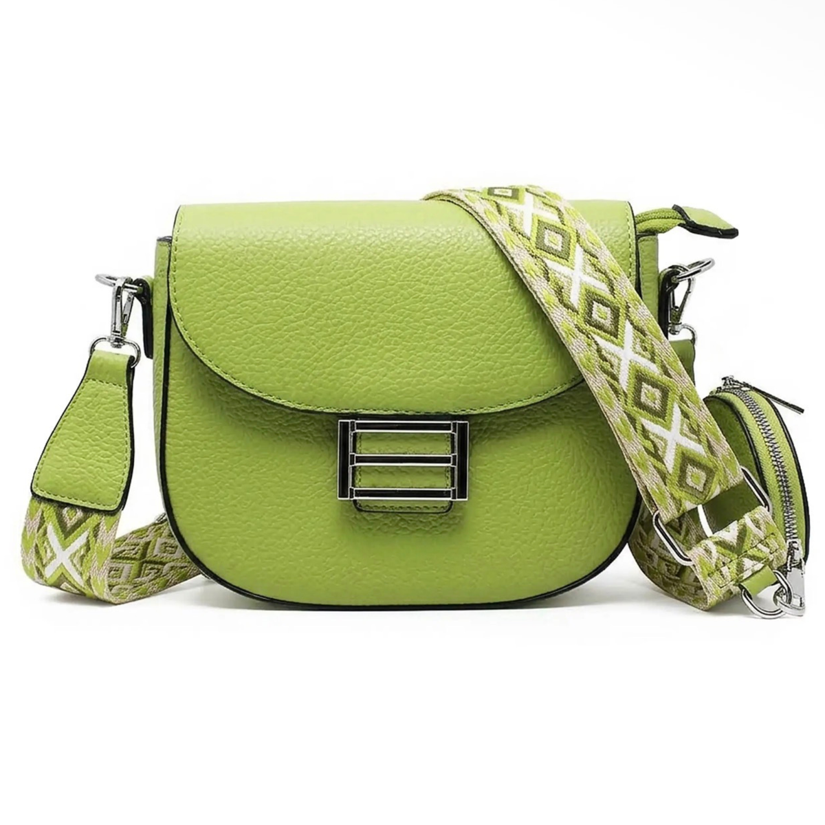 Katie - Lime Green - Faux Leather Small Crossbody Bag With Coin Purse