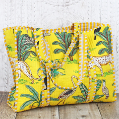 Suki Vibrant Yellow Jungle Theme Quilted Tote Bag