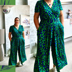 Janella - Leopard Print Wide Leg Jumpsuit -Green/Blue