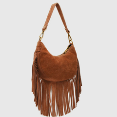 Lola - Genuine Italian Suede Fringed Crossbody Shoulder Bag Brown