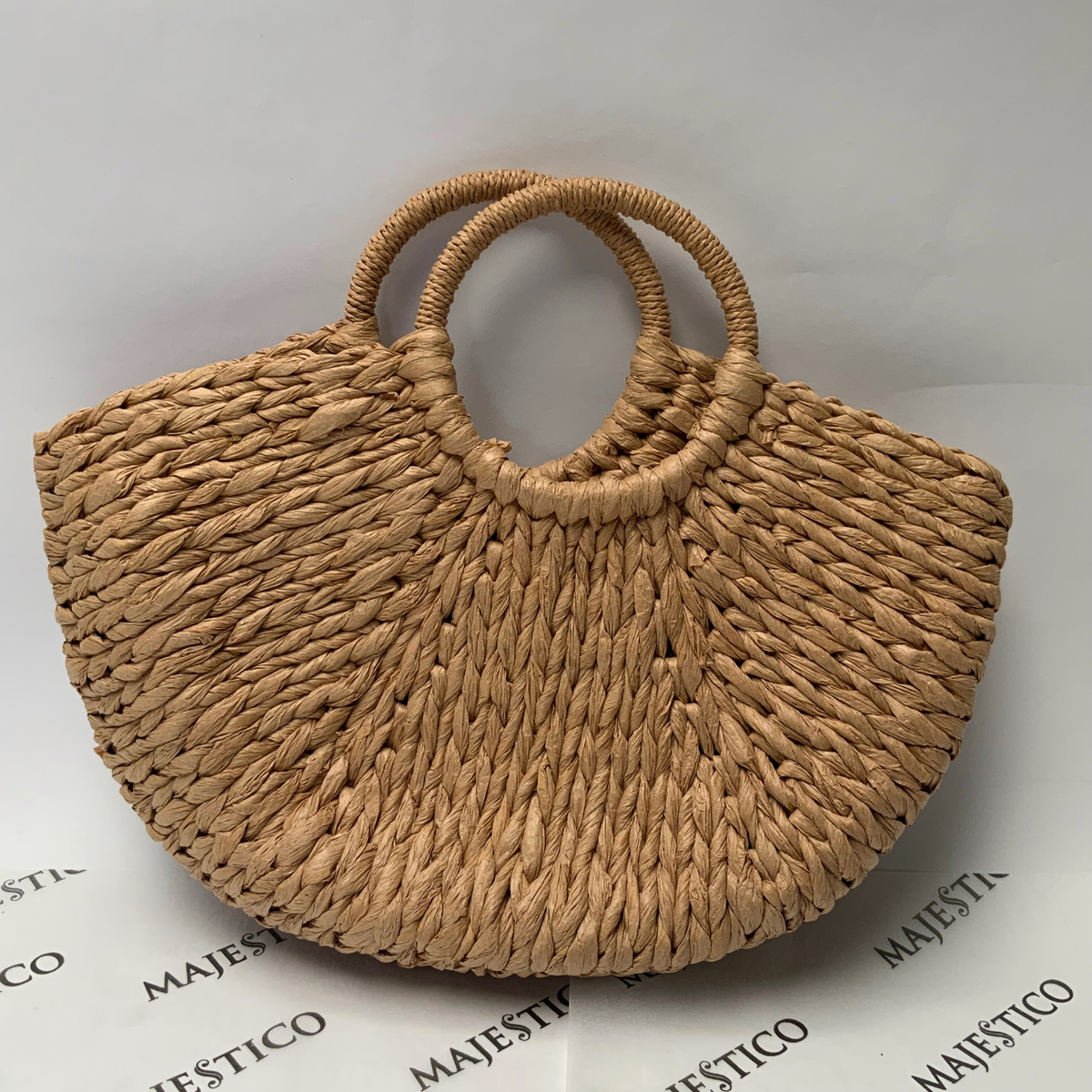 Half Round Woven Bag - Khaki