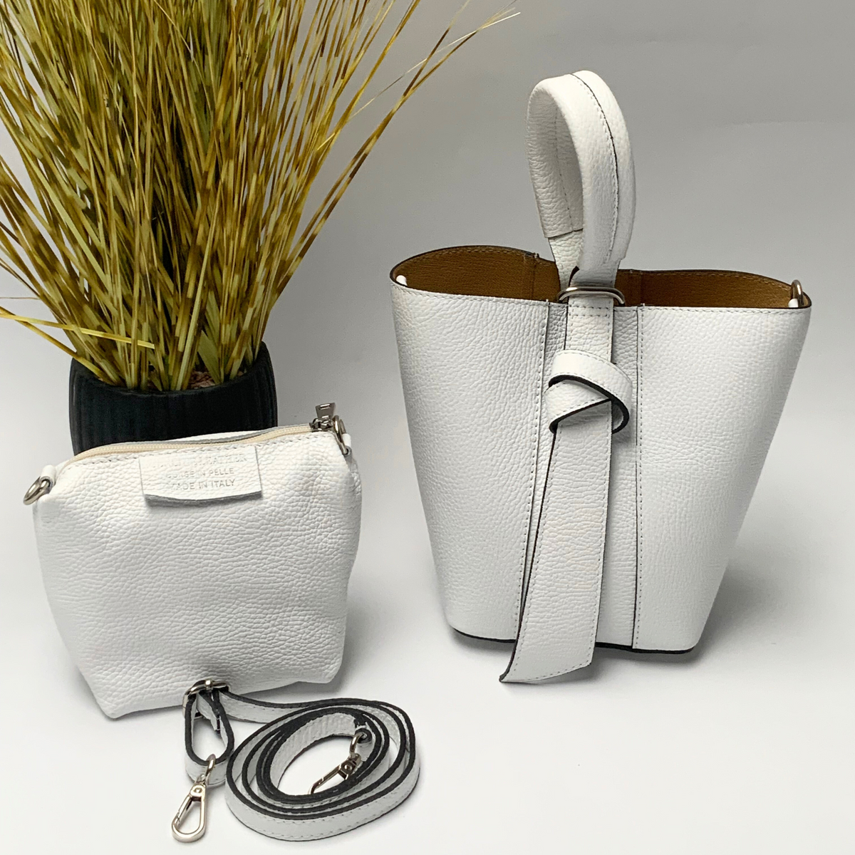 Chiara Leather Bag Set - White