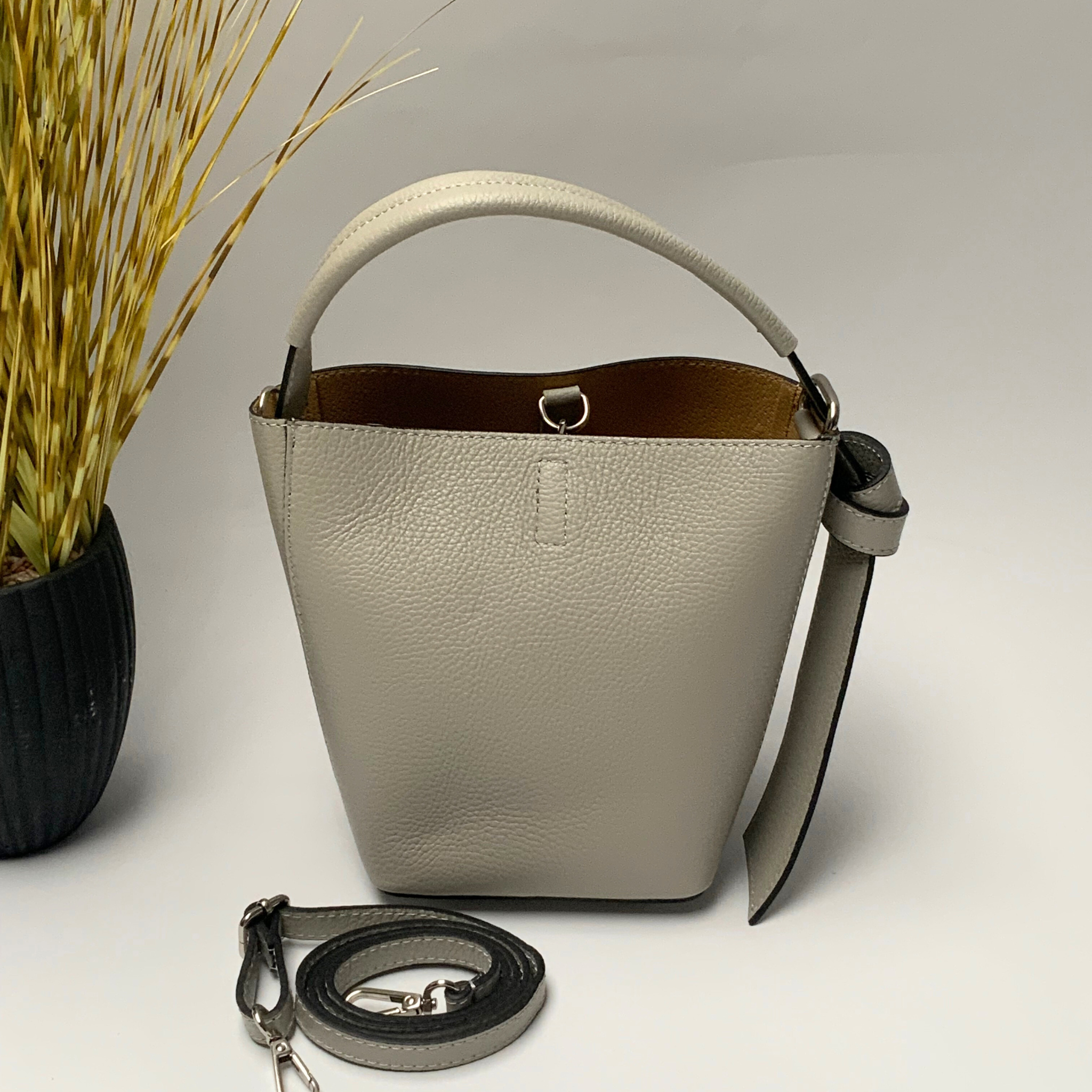 Chiara Leather Bag Set - Pearl Grey