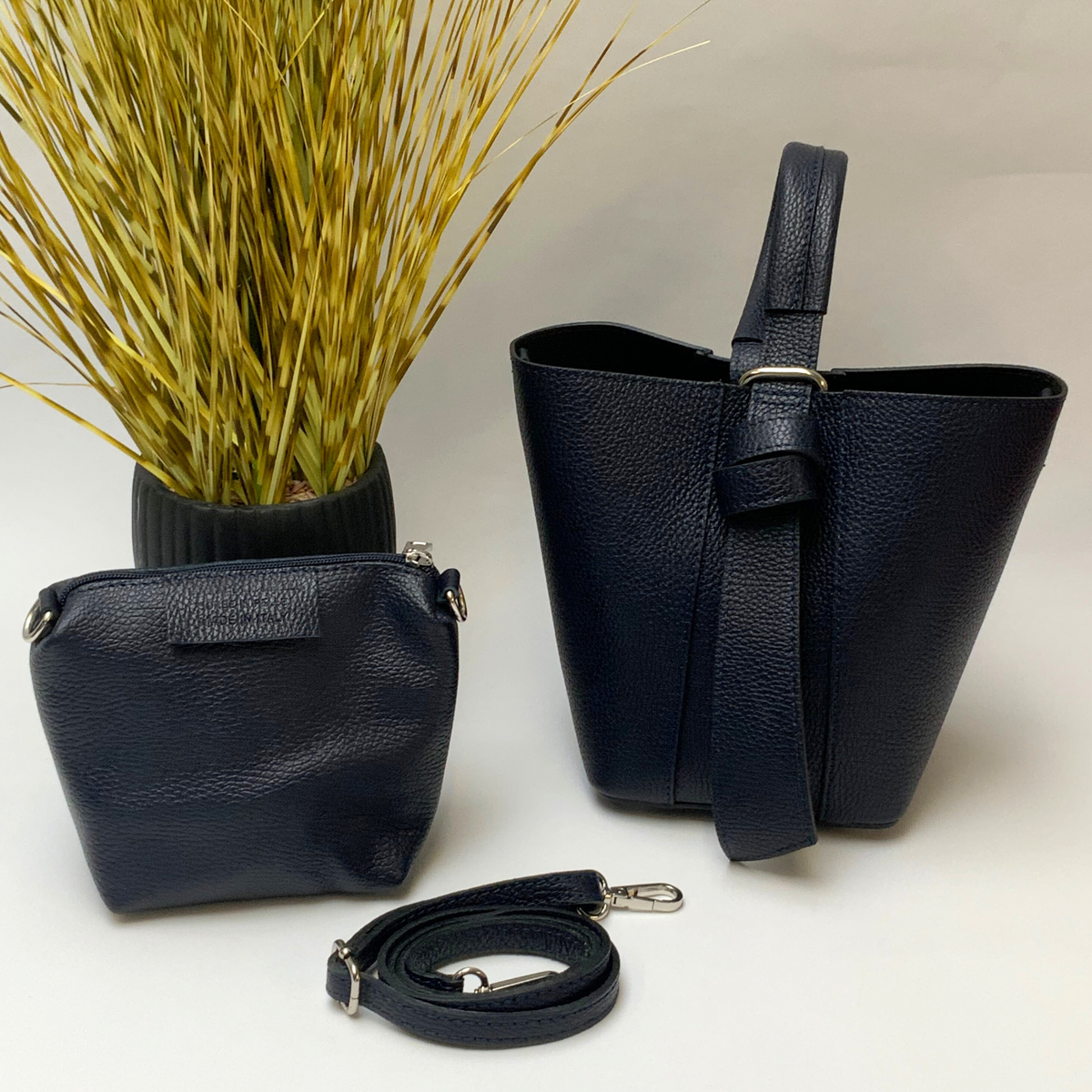 Chiara Leather Bag Set - Navy