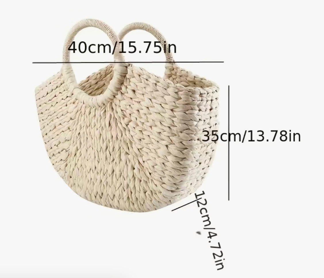 Half Round Woven Straw Bag - Natural