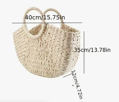 Half Round Woven Straw Bag - Natural