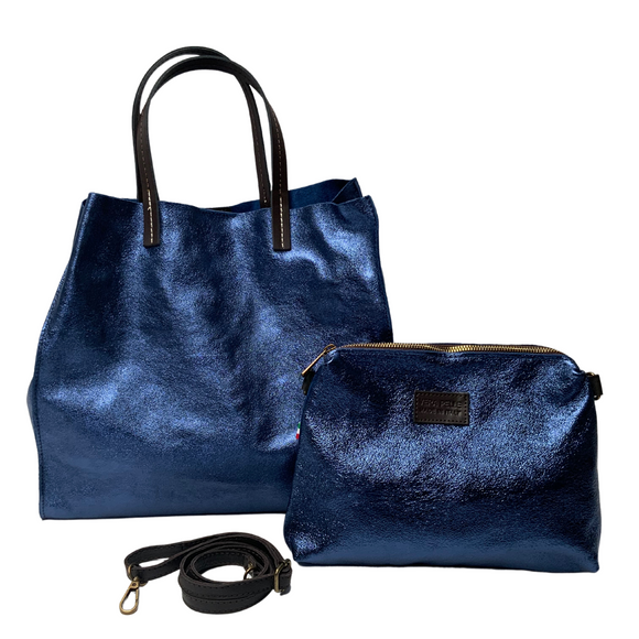 Metallic leather tote on sale bag