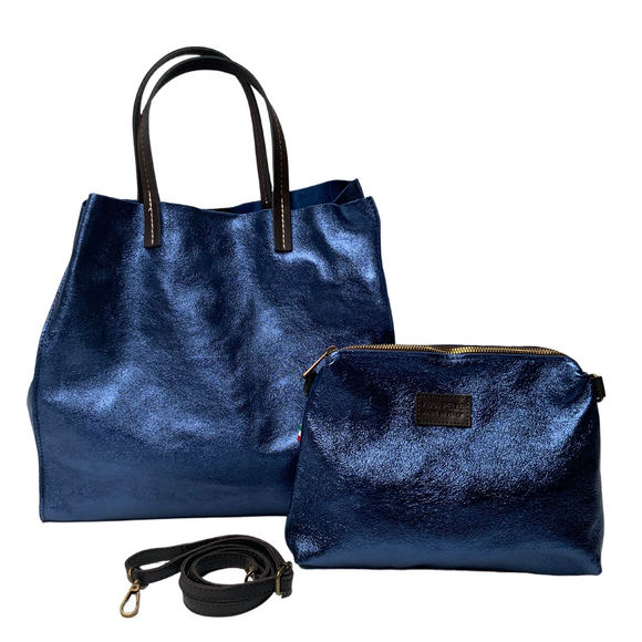 Metallic leather 2025 tote bag