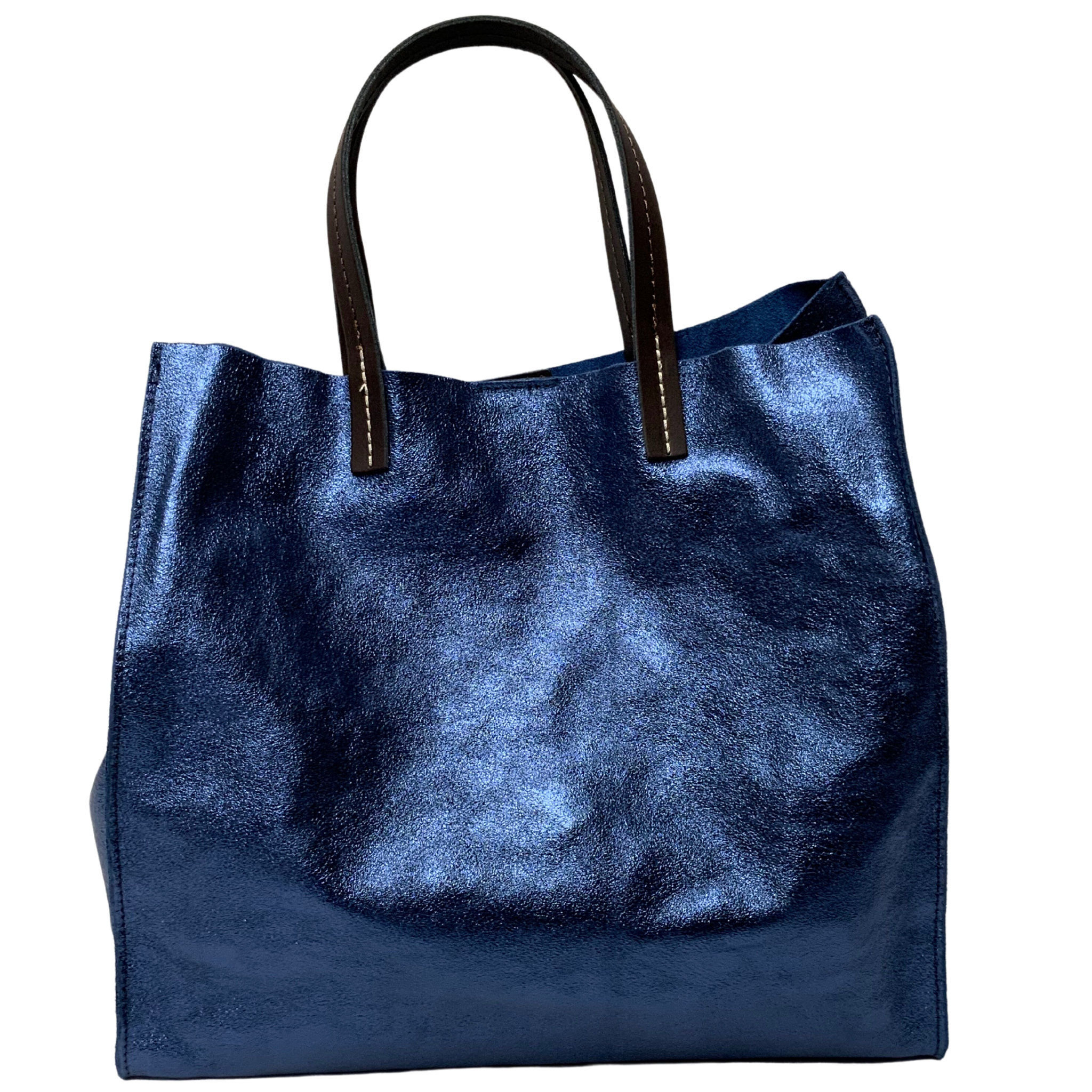 Metallic leather tote on sale bag