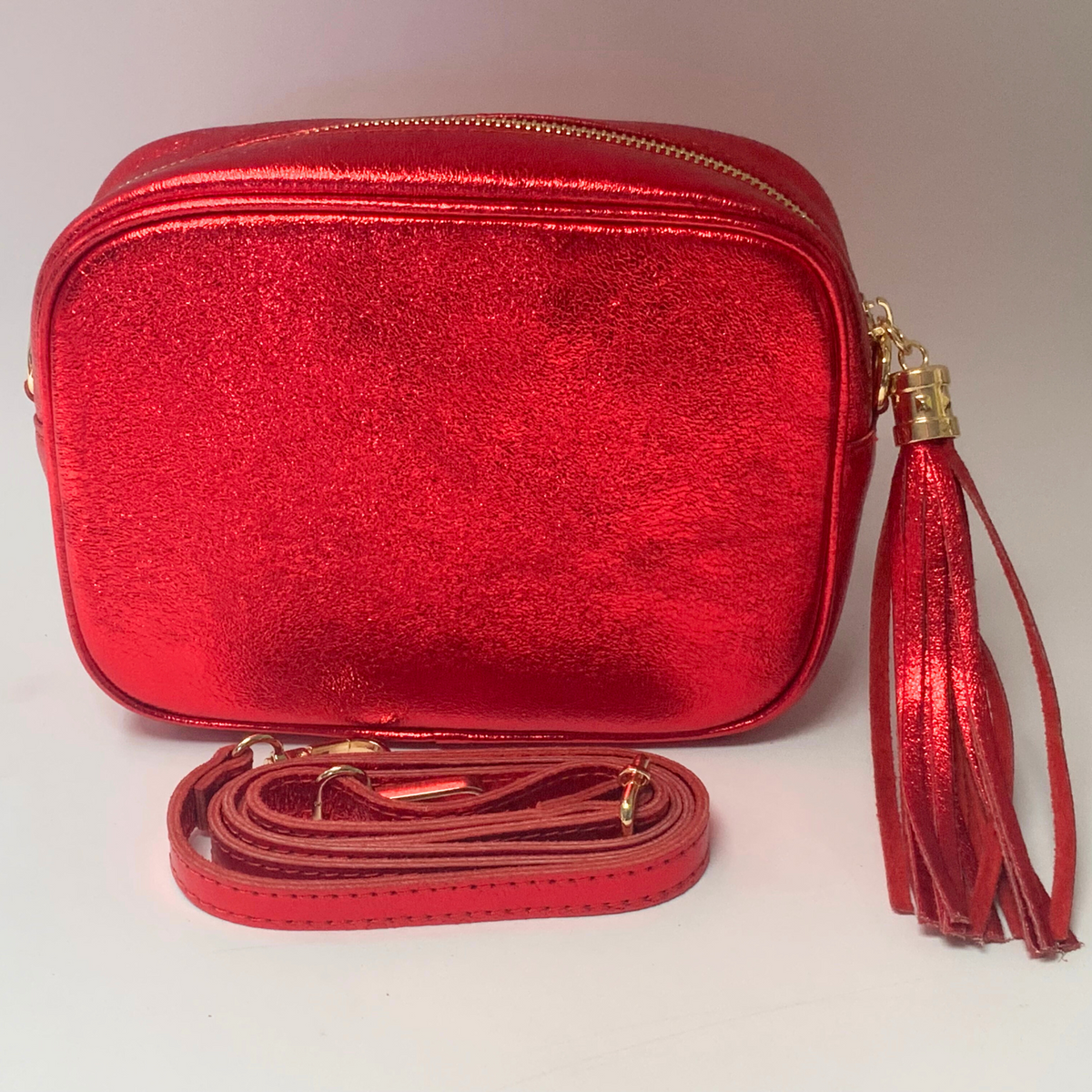 Metallic Leather Bag - Scarlet Red