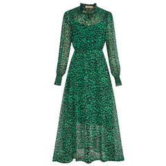 Rosaria Green Animal Spot Shirred  Midi Dress