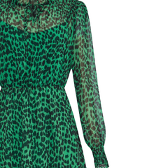 Rosaria Green Animal Spot Shirred  Midi Dress