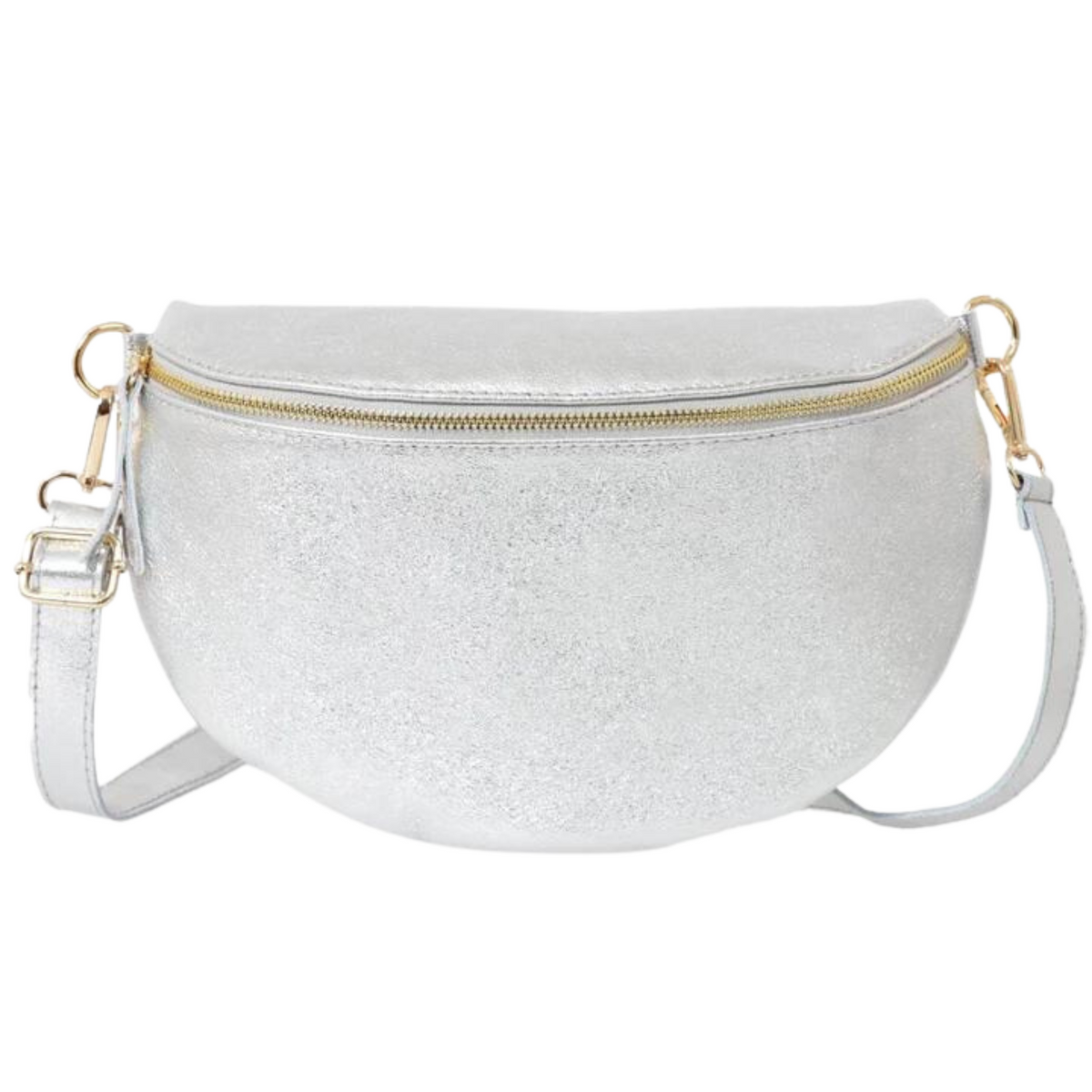 Venezia - Large Leather  Crossbody Sling Bag - Silver