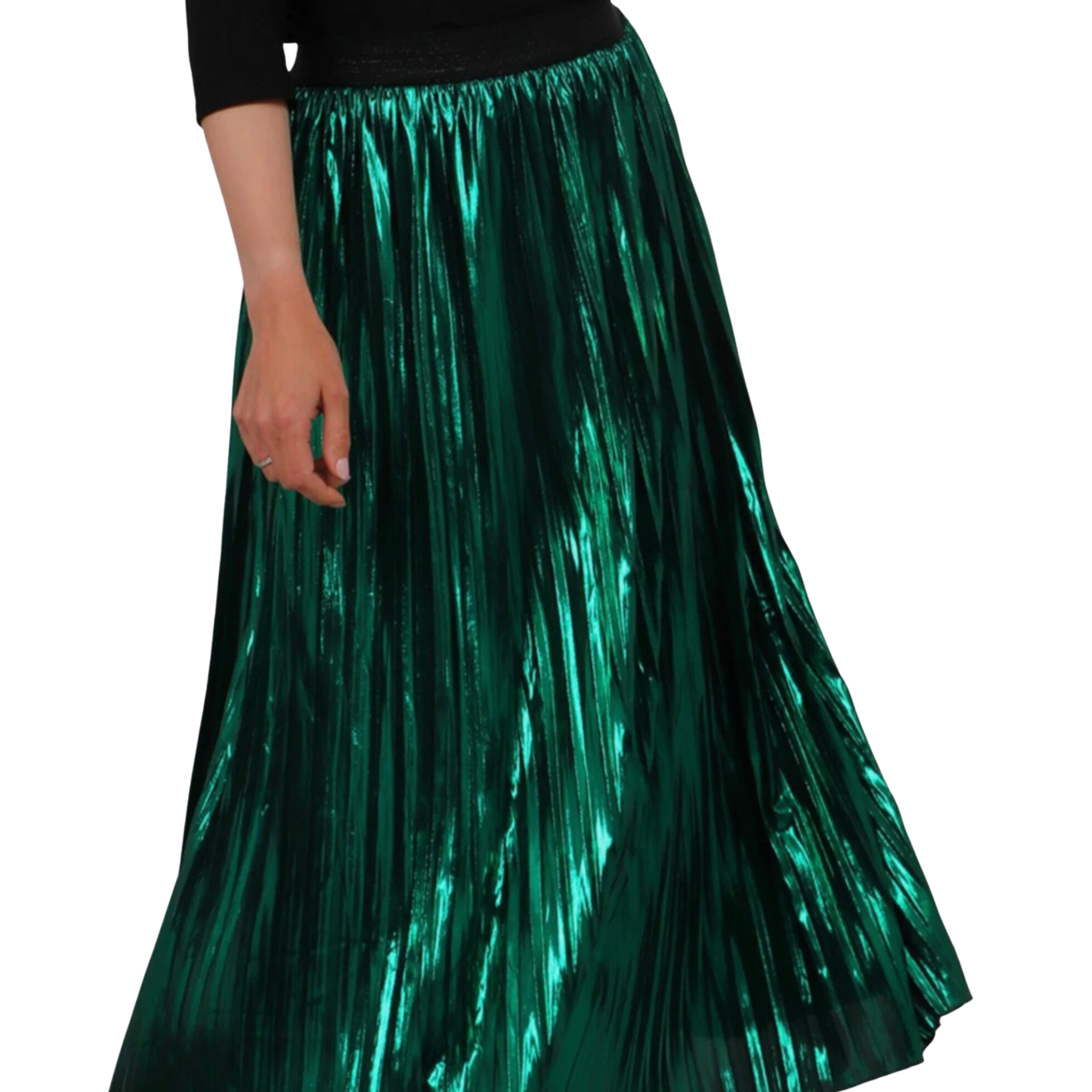 Paloma - Green Foil Pleated Skirt