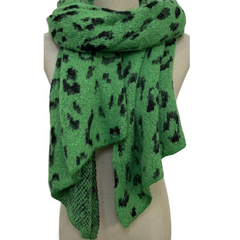 Leopard Print Metallic Thread Knitted Soft  Scarf - Green