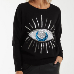 Eadie Evil Eye Sequin Jumper - Silver