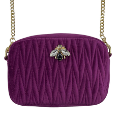 Velvet Rivington Bag  with Detachable Pin - Fuchsia