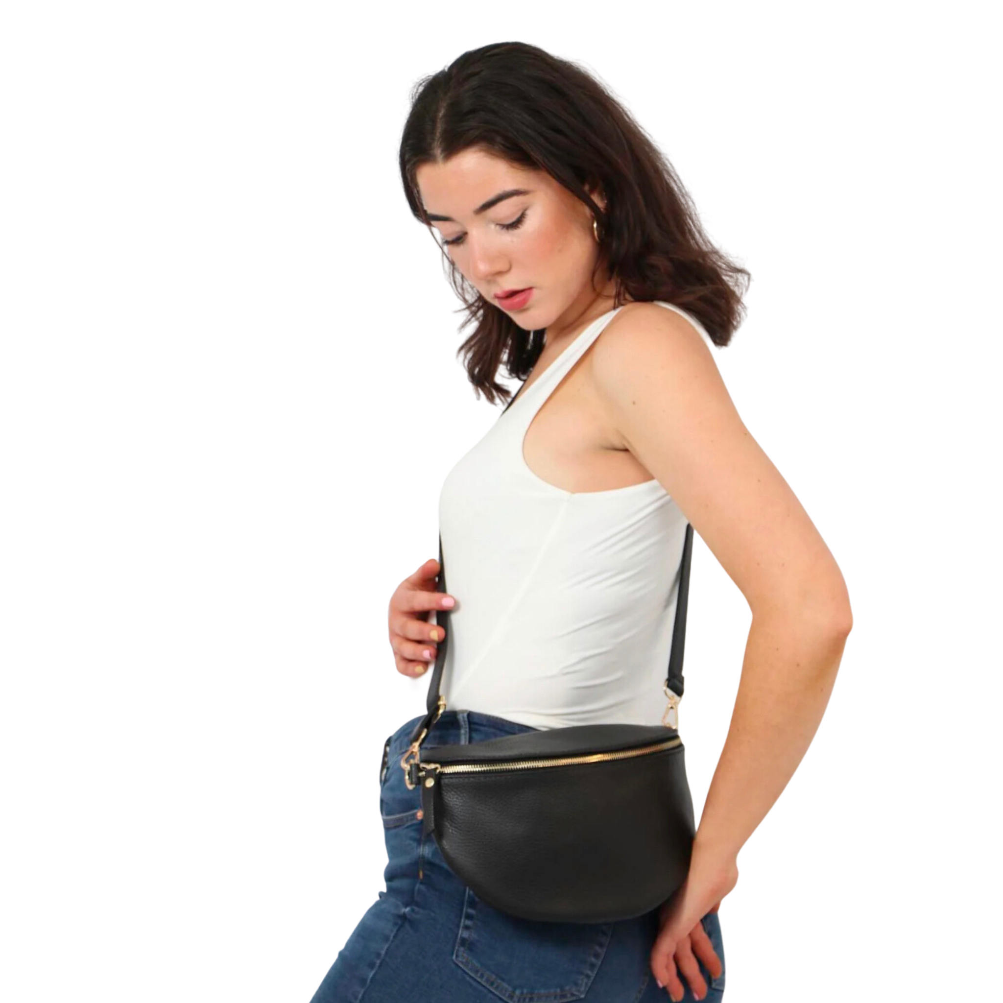 Venezia - Large Leather Crossbody Sling Bag - Black