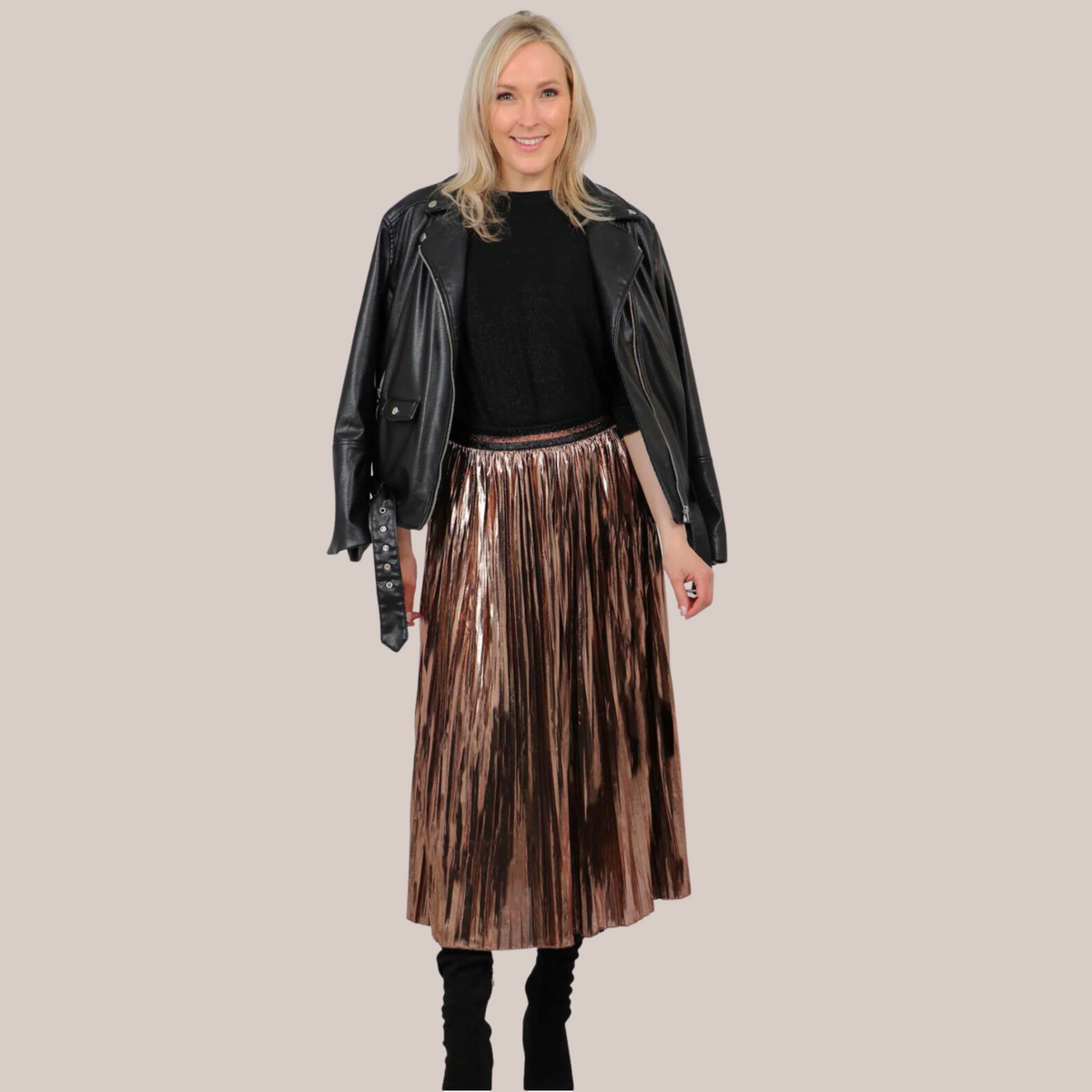 Bronze Foil Pleated Skirt