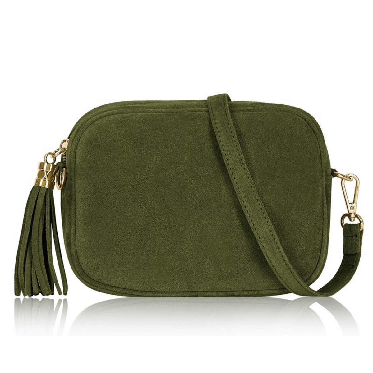 Suede Leather Crossbody Bag - Olive Green