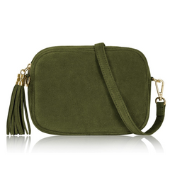 Suede Leather Crossbody Bag - Olive Green