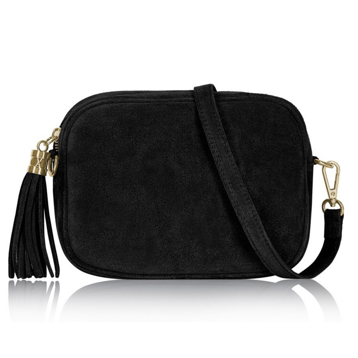 Suede Leather Crossbody Bag - Black