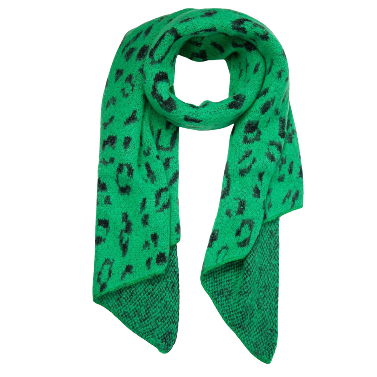 Leopard Print Metallic Thread Knitted Soft  Scarf - Green