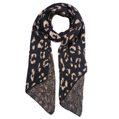 Leopard Print Metallic Thread Knitted Soft Scarf - Black Gold