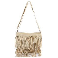 Pippa Suede Leather Tassle Crossbody Bag - Taupe