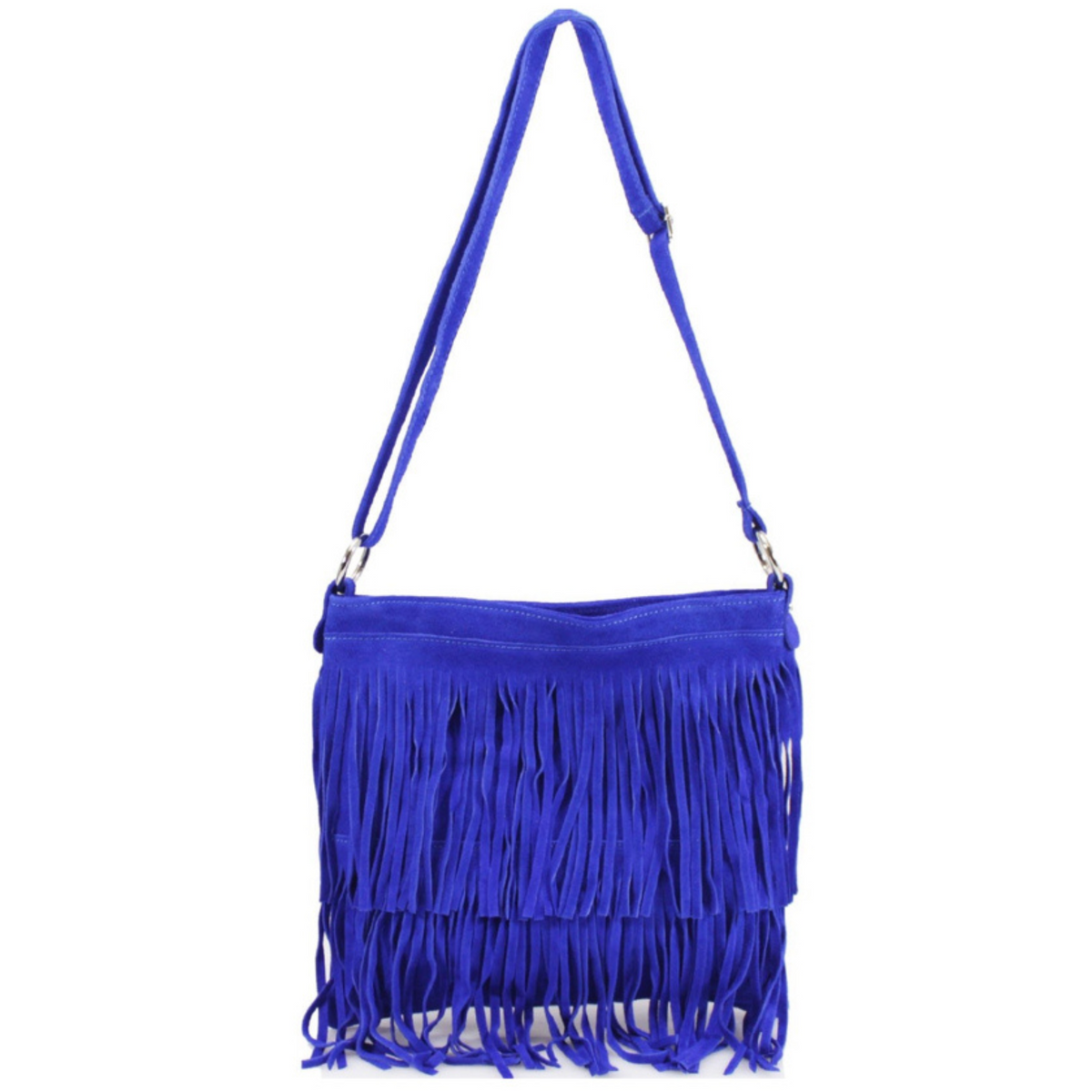 Pippa Suede Leather Tassle Crossbody Bag - Electric Blue