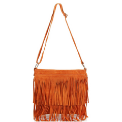 Pippa Suede Leather Tassle Crossbody Bag - Orange