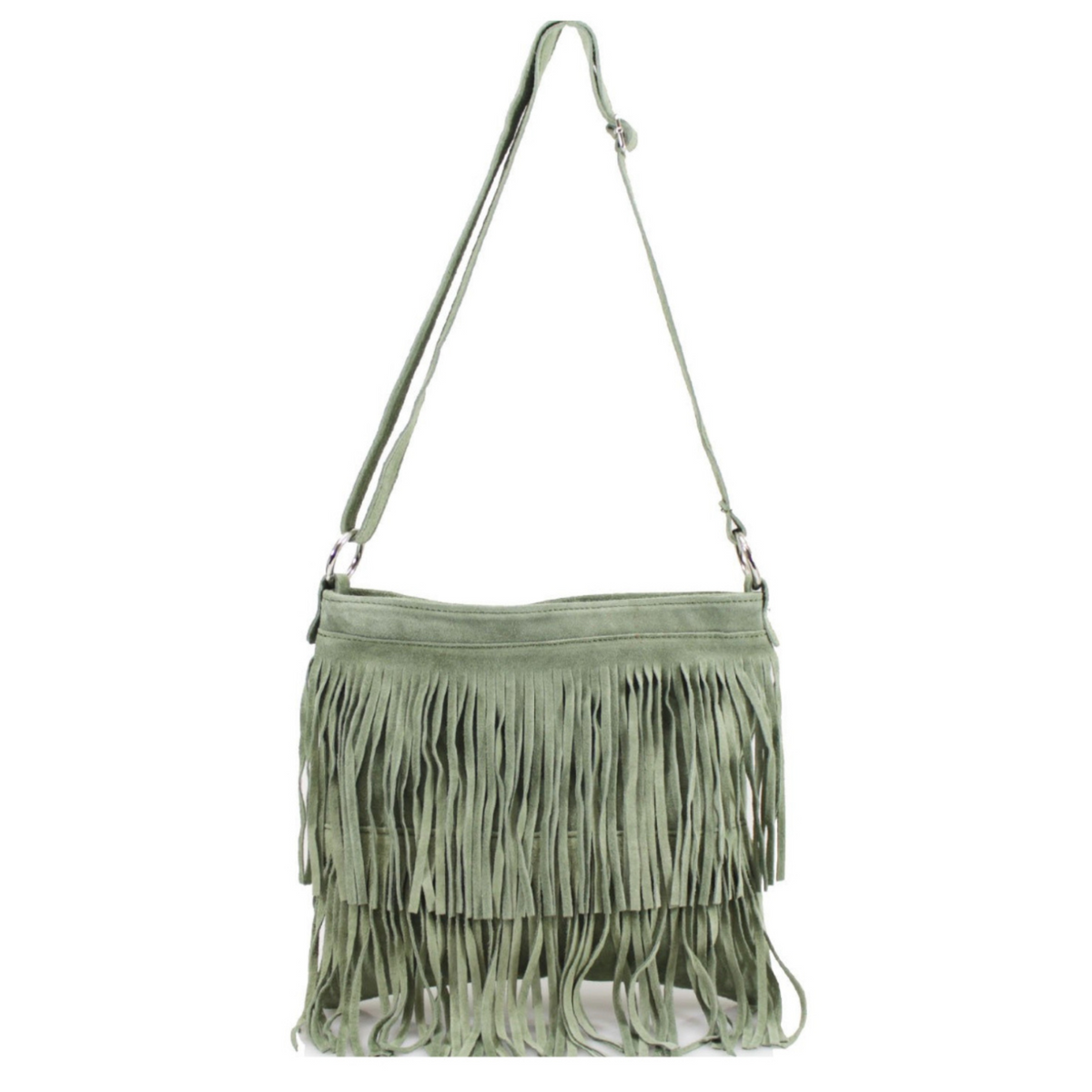 Pippa Suede Leather Tassle Crossbody Bag - Sage Green