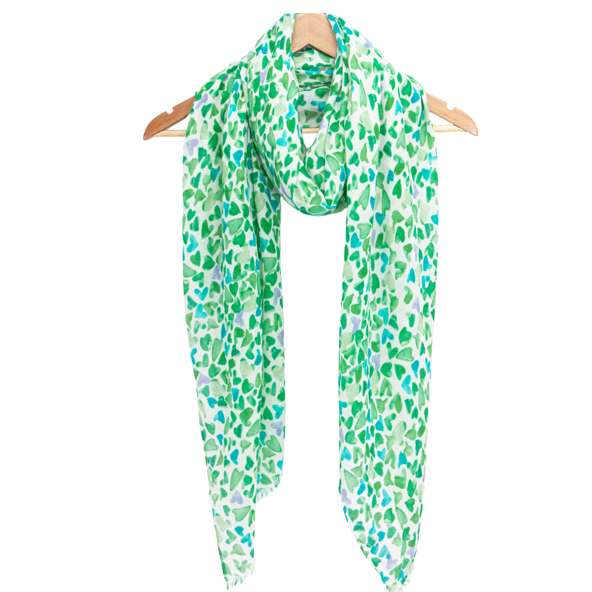 Sketched Love Heart Print Scarf - Green