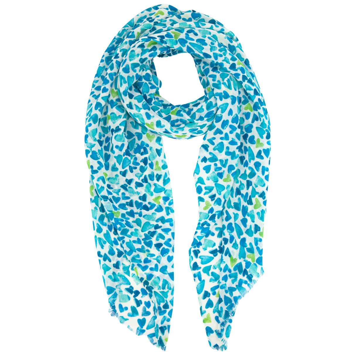 Sketched Love Heart Print Scarf - Blue