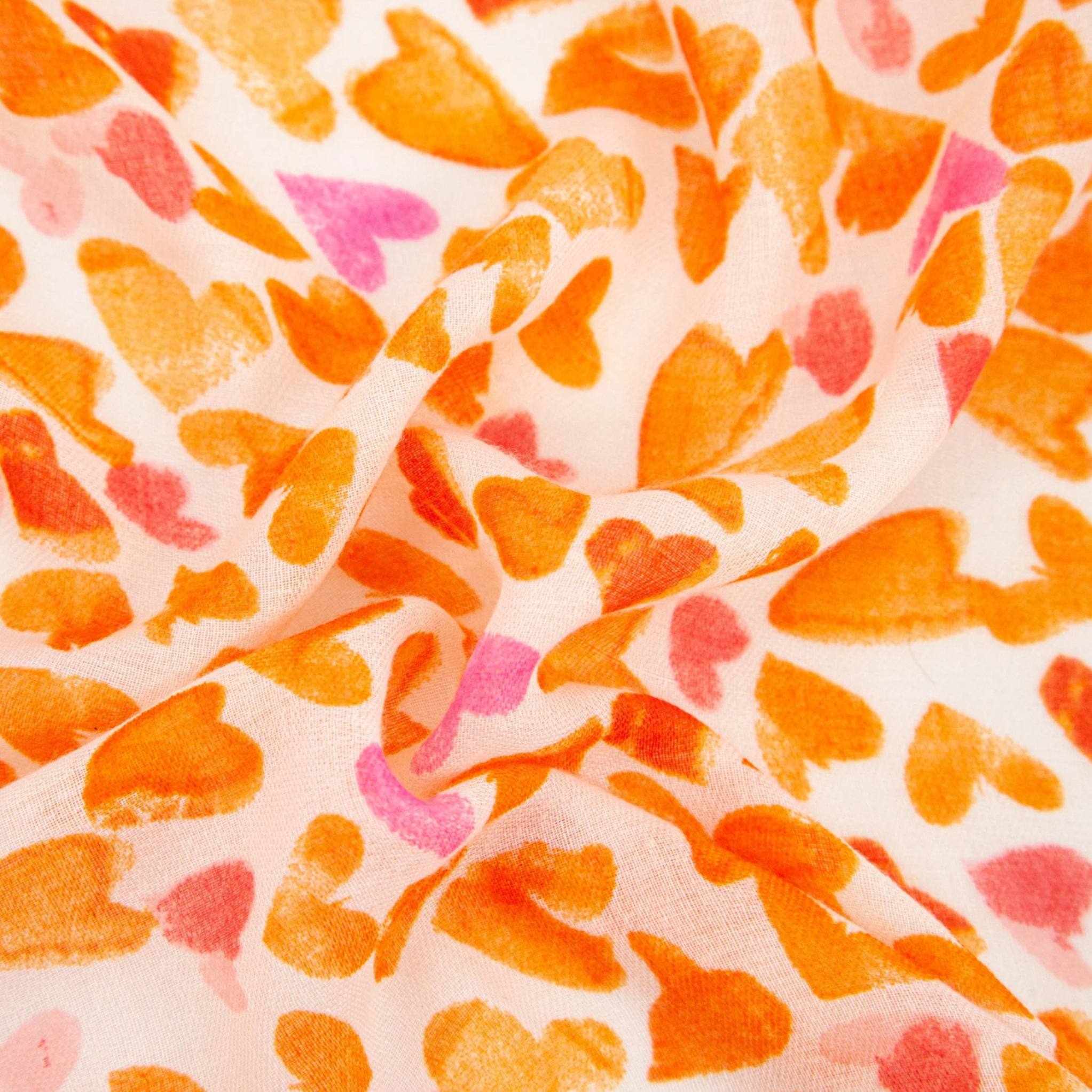 Sketched Love Heart Print Scarf - Orange
