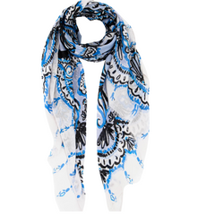 Ornate  Under the Sea Print Scarf -Black and Blue