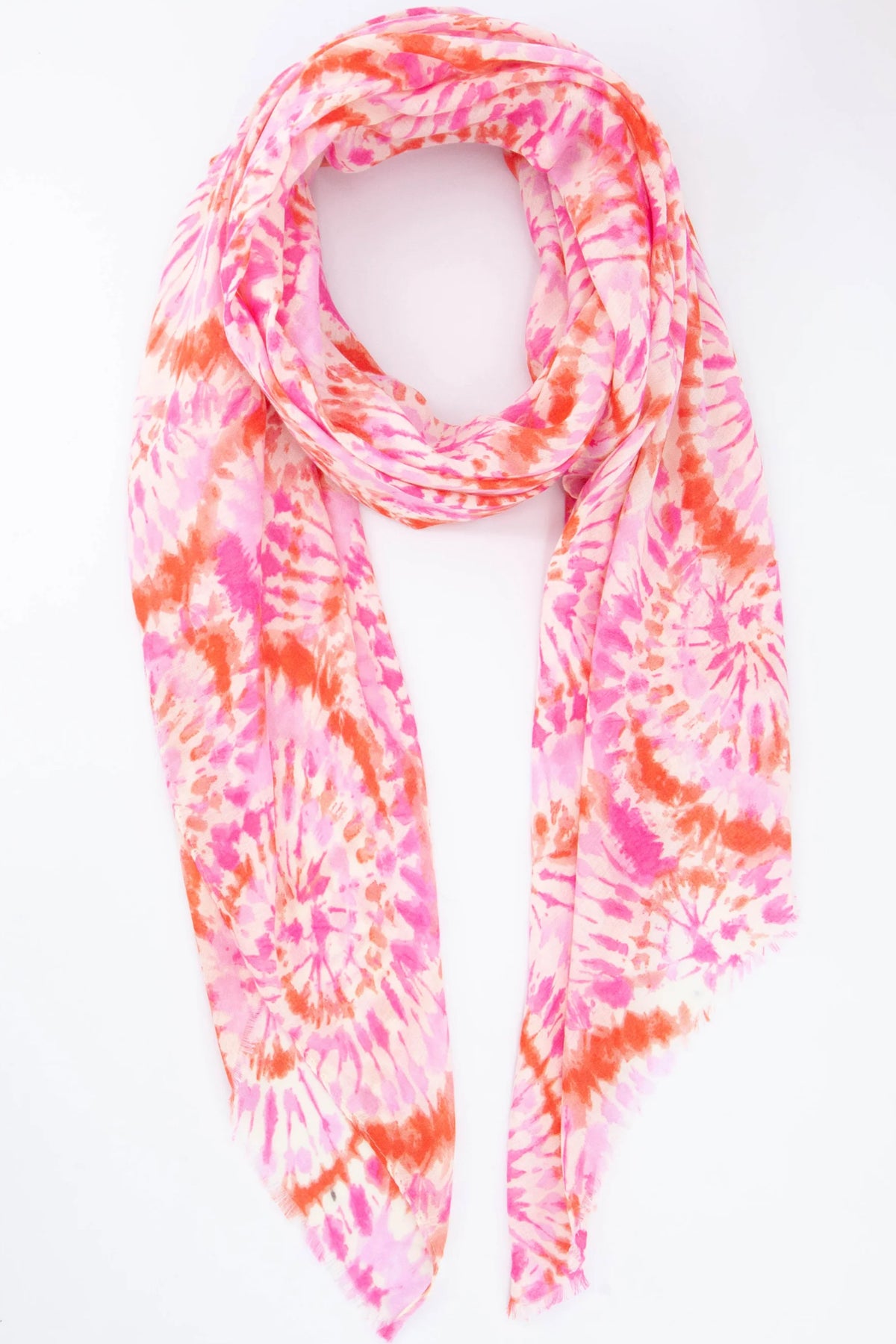 Retro Circle Tie Dye Style Print Scarf - Pink Orange