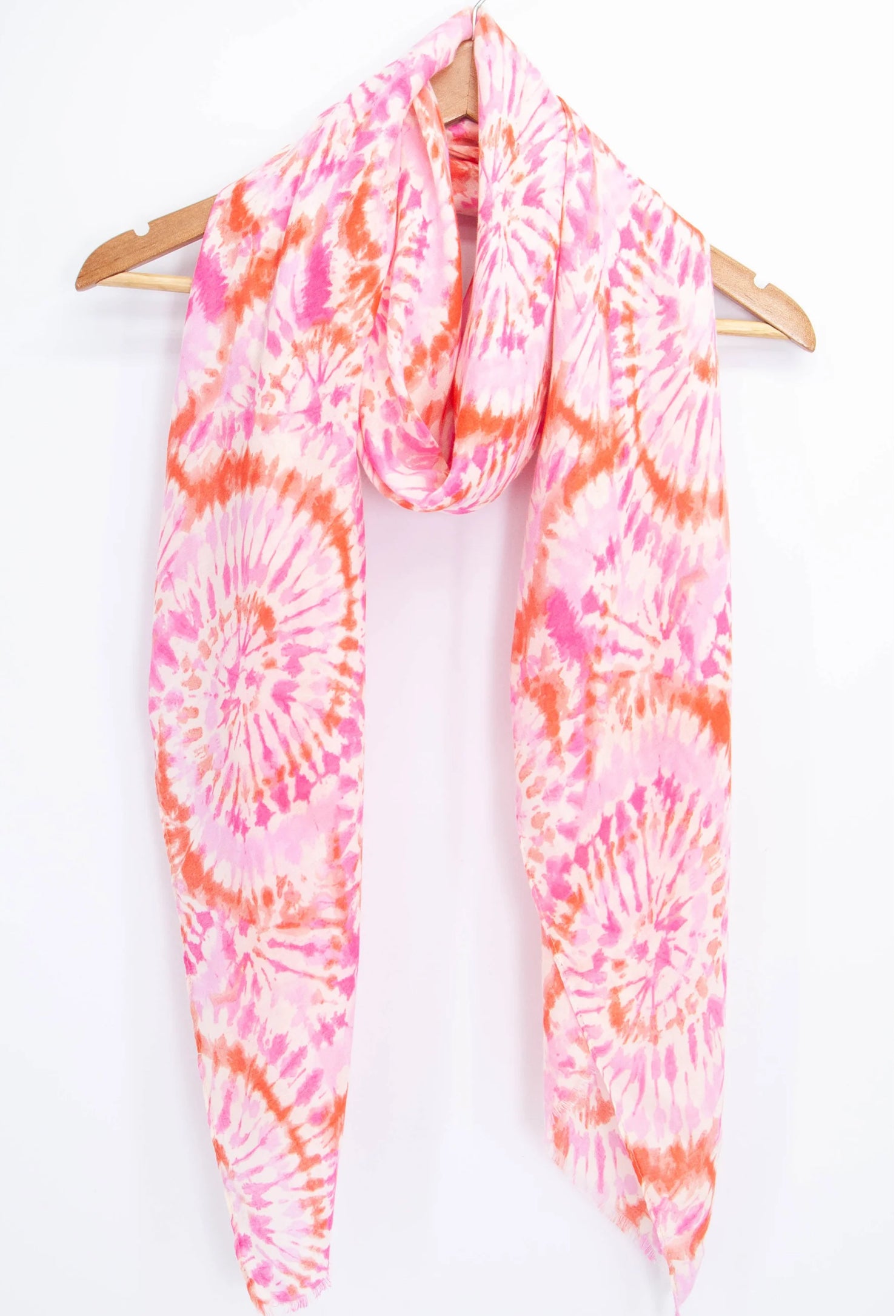 Retro Circle Tie Dye Style Print Scarf - Pink Orange