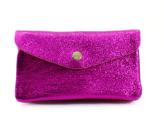 Metallic Leather Purse - Fuchsia