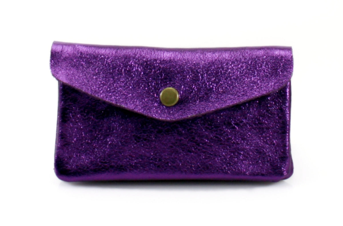 Metallic Leather Purse - Purple