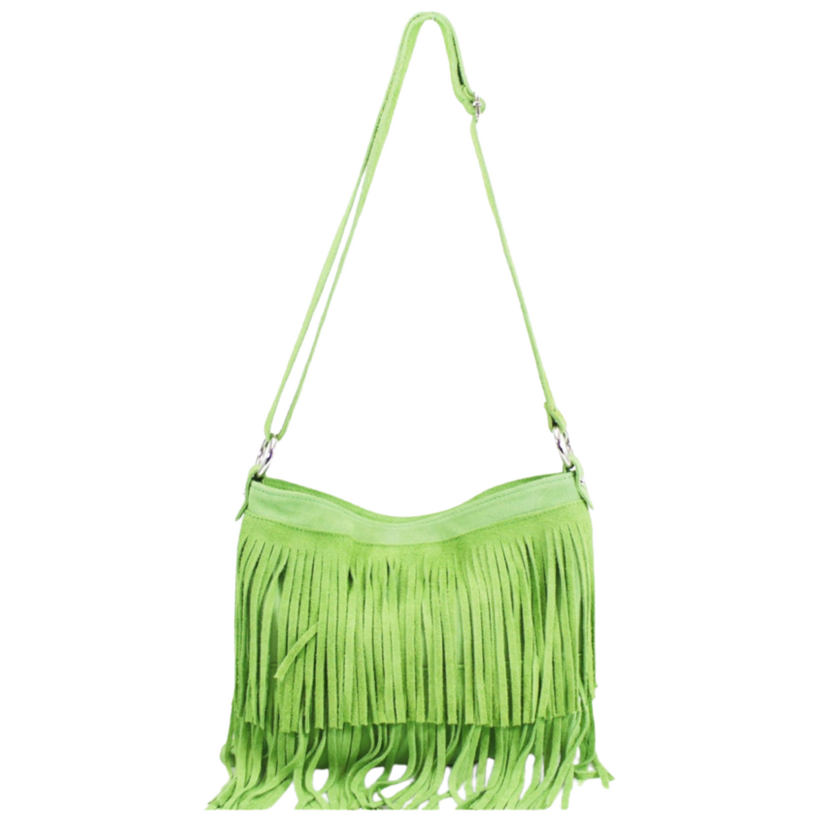 Pippa Suede Leather Tassle Crossbody Bag - Lime Green