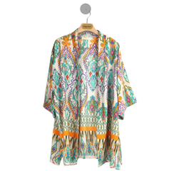 Mandala  Print Short Kimono  - Green