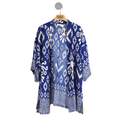 Ikat Print Short Kimono - Blue