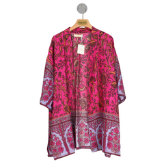 Vintage Floral and Butterfly Print Short Kimono  - Pink